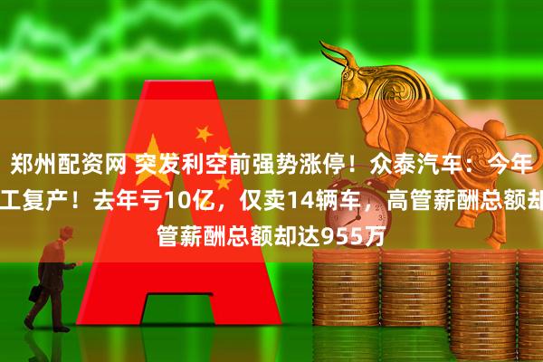 郑州配资网 突发利空前强势涨停！众泰汽车：今年已无法复工复产！去年亏10亿，仅卖14辆车，高管薪酬总额却达955万